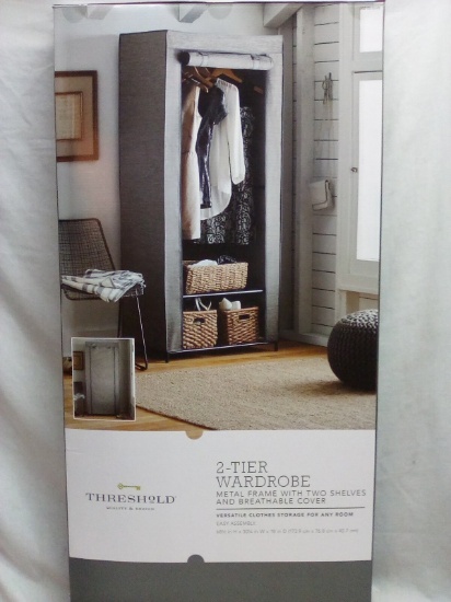 Threshold 2 Tier Metal Frame w/ 2 Shelves and Breathable Cover 68.5”x30.25”x18”  Wardrobe