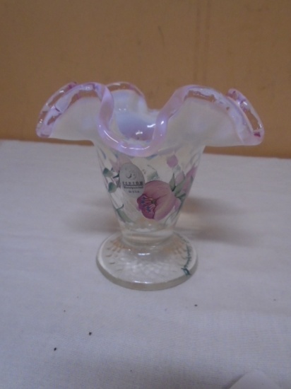 Fenton Hand-Painted and Signed Fluted Vase