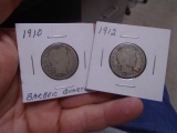 1910 and 1912 Silver Barber Quarters
