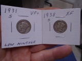 1931 S Mint &1938 S Mint Silver Mercury Dimes