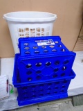 2 Blue Sterilite Storage Crates & White Hamper
