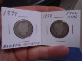 1894 & 1898 Silver Barber Quarters