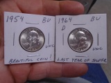 1954 & 1964 D Mint Silver Wasahington Quarters