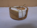 Brand New 4pc Set of Handcrafted Stonecoasters in Wood Holder