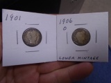 1901 & 1906 O Mint Silver Barber Dimes