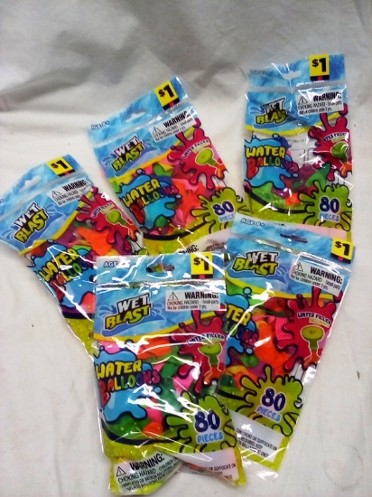 5 80Pc Packs of Wet Blast Water Balloons Each w/ Water Filler