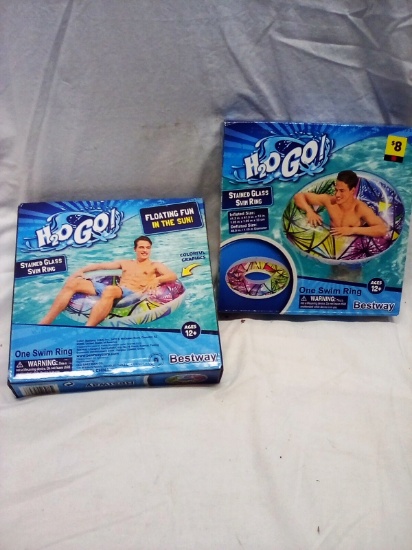 Pair of H20 Go 41.3"x41.3"x13" Inflatable Stained Glass Swim Rings for Ages 12+