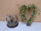 Grapevine & Berry Heart Wreath & Metal Star & Glass Candle Holder w/ Pip Berries