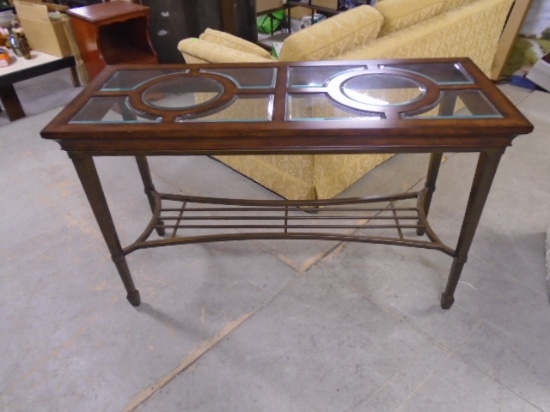 Beautiful Iron & Wood Sofa/Entryway Table w/ Beveled Glass Insert Top