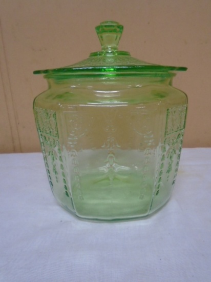 Green Depression Glass Cookie Jar