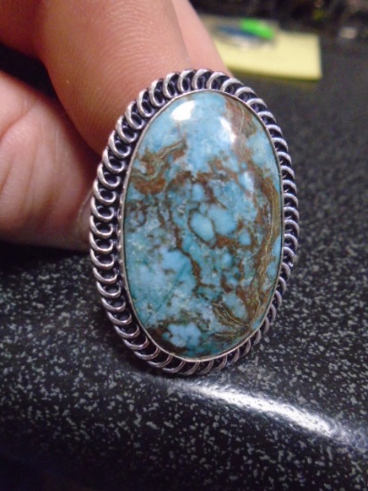 Ladies German Silver & Turquoise Sy Ring
