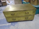 Antique Wooden Brass Cover 2 Drawer Storage Chest