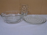 Vintage Clear Glass Beehive Pitcher-Bowl and Platter