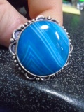 Ladies German Silver & Blue Agate Ring