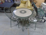 Round Iron Title Top Patio Table w/ 2 Matching Chairs