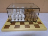 Beautiful Hardwood Chess Board w/ Playing Pieces