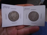 1900 and 1904 Silver Barber Quarters