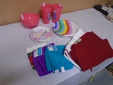 Large Group of New Kithen Towels-Plasticware-and Paper Plates