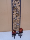 Decorative Metal Art 4 Tea Light Wall Art and 2 Decorative Balls on Iron Stands