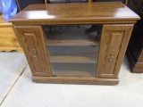 Rolling Wooden Glass Door Cabinet/TV Stand w/2 Slide Out Storage Drawers