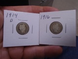1914 D-Mint and 1916 Silver Barber Dimes