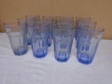 Set of (12) Weighted Bottom Blue Glass Tumblers