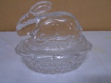Glass Bunny on Nest Candy Jar
