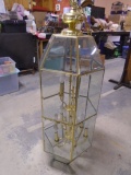Large Brass & Beveled Glass Hanging Light Fixture