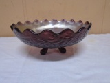 Vintage Purple Iridescent 3 Footed Embossed Carnival Glass Bowl