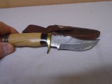 Custom Handmade Damascus Blade Knife w/Leather Sheath