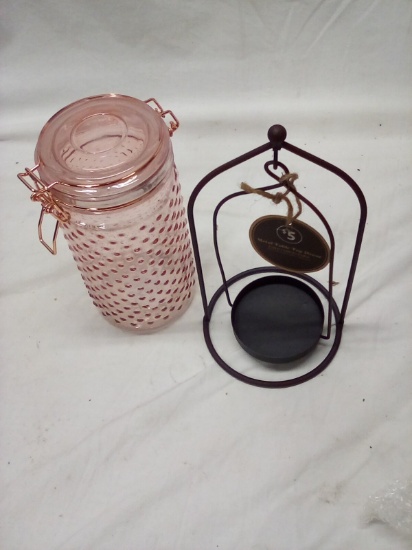 Decorative Jar & Metal Candle Holder