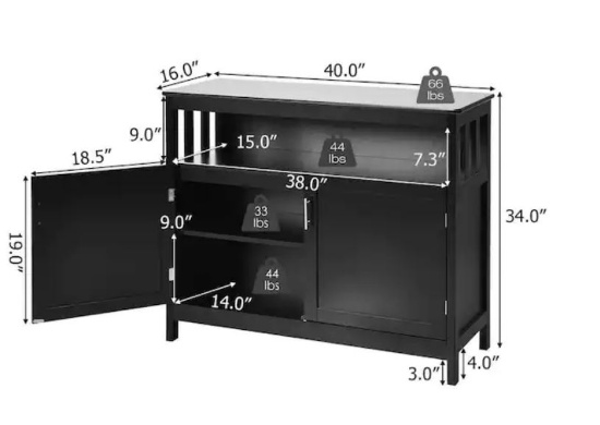 Black Kitchen Buffet Server Sideboard Storage Cabinet (item# JV10037BK)