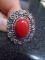 Ladies German Silver & Red Coral Ring