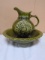 Vintage McCoy Pottery 1968 Avacado Turkey Pitcher & Bowl Set