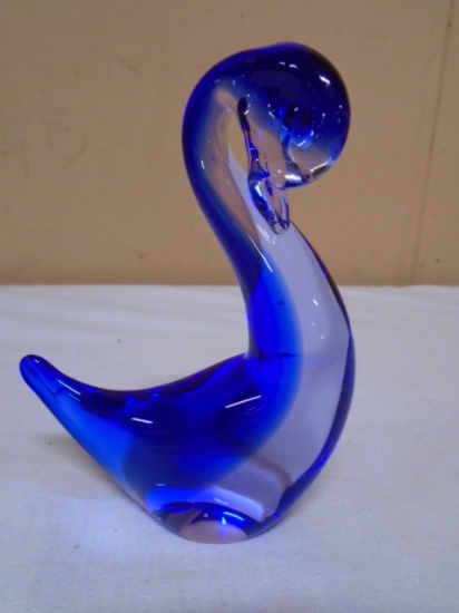 Blue Art Glass Duck Paperweight
