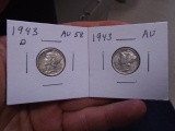 1943 D Mint & 1943 Silver Mercury Dimes