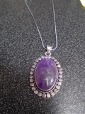 Ladies German Silver & Amethyst Pendant & Necklace