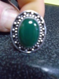 Ladies German Silver & Green Onyx Ring