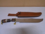 Large Trott Stag Bowie Knife w/ Leather Sheave