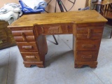 7 Drawer Solid Wood Knee Hole Desk w/ Log Cabin on Drawer