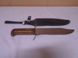 Large Wood Handled Bowie Knife w/ Leather Sheave