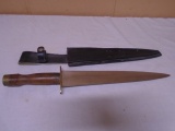 Large Wood Handled Double Edge Dagger w/ Leather Sheave
