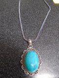 Ladies German Silver & Turquoise Sy Pendant & Necklace