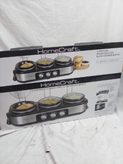 Home Craft 3 Station Stainless Steel 4.5 Qt. Capacity Slow Cooker Buffet