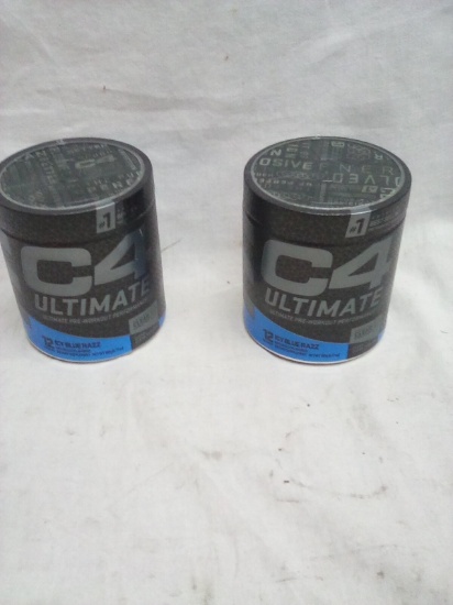 C4 Ultimate Pre Work Out Dietery Supplement Icy Blue Jazz 2 cans dated 7/2023