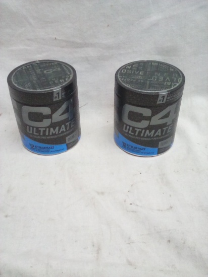 C4 Ultimate Pre Work Out Dietery Supplement Icy Blue Jazz 2 cans dated 7/2023