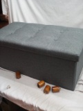 Grey Fabric Storage Ottoman 32”x16” with wooden feet