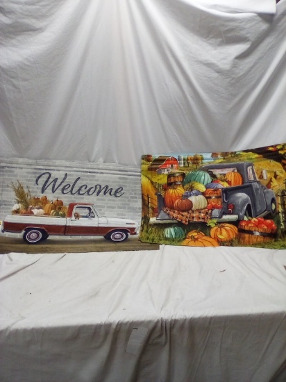 Pair of Fall Truck Themed 18"x30" Doormats