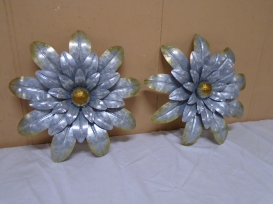 2 Galvinzied Metal Art Flower Wall Décor Pieces