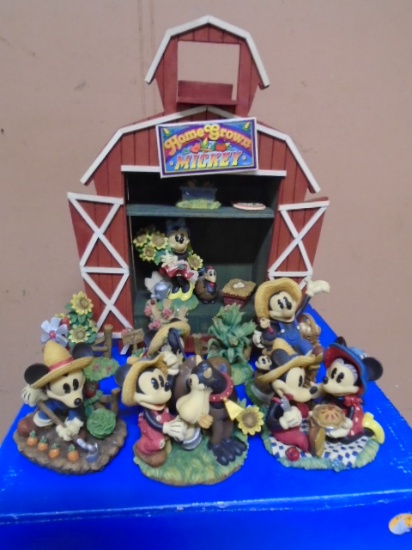 Disney Home Grown Mickey Sculpted Figurine Set w/ Barn